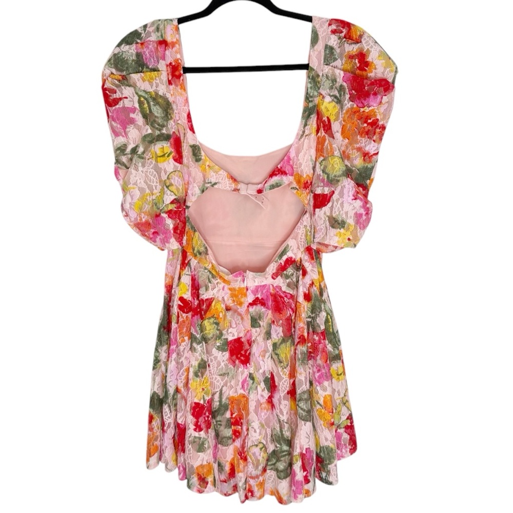 For Love & Lemons Dascha Lace Puff Sleeve Floral Dainty Mini Dress Size M NEW - Picture 3 of 16
